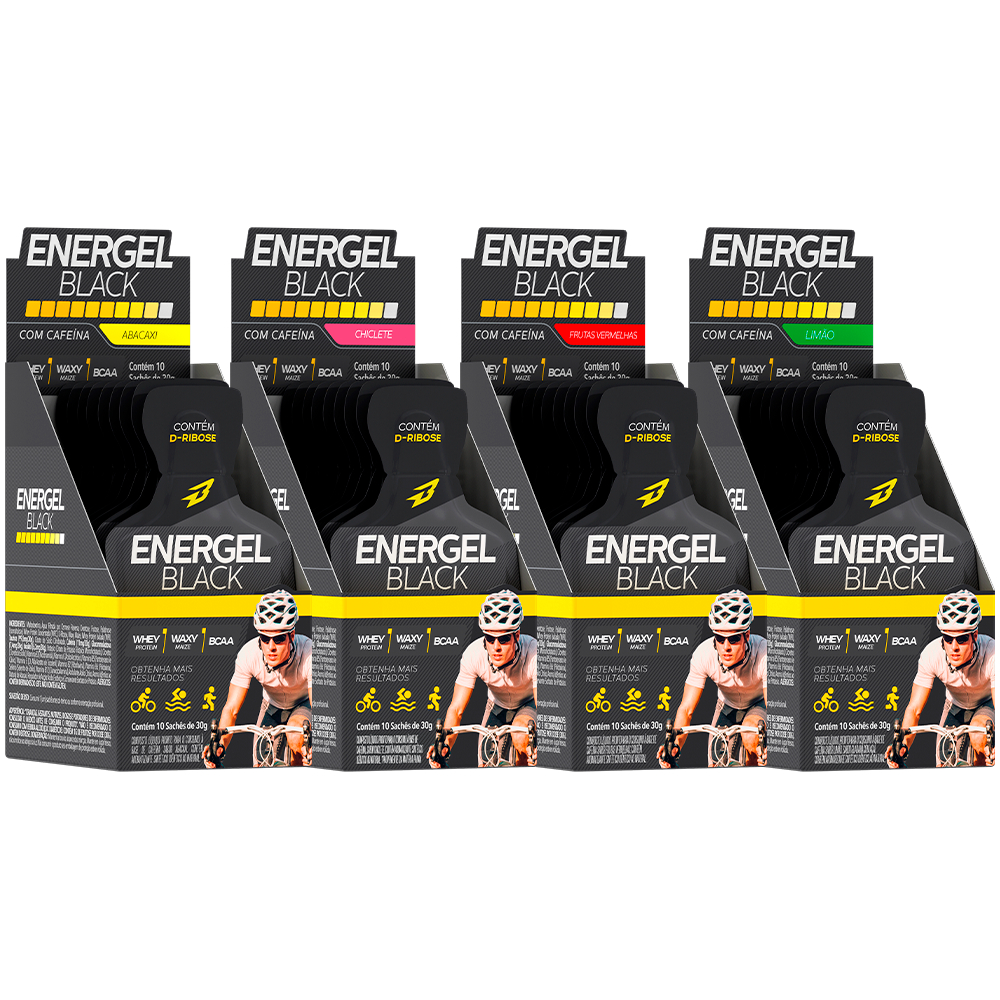 Bodyaction Kit 4x Caixas Energel Black - Gel de Carboidratos com Cafeína Total 40 Sachês