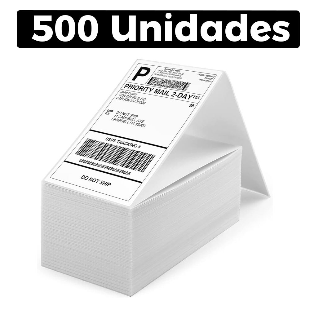 500 Unidades Etiqueta Térmica 10x15cm Resma E-commerce Serrilha Papel Contínuo