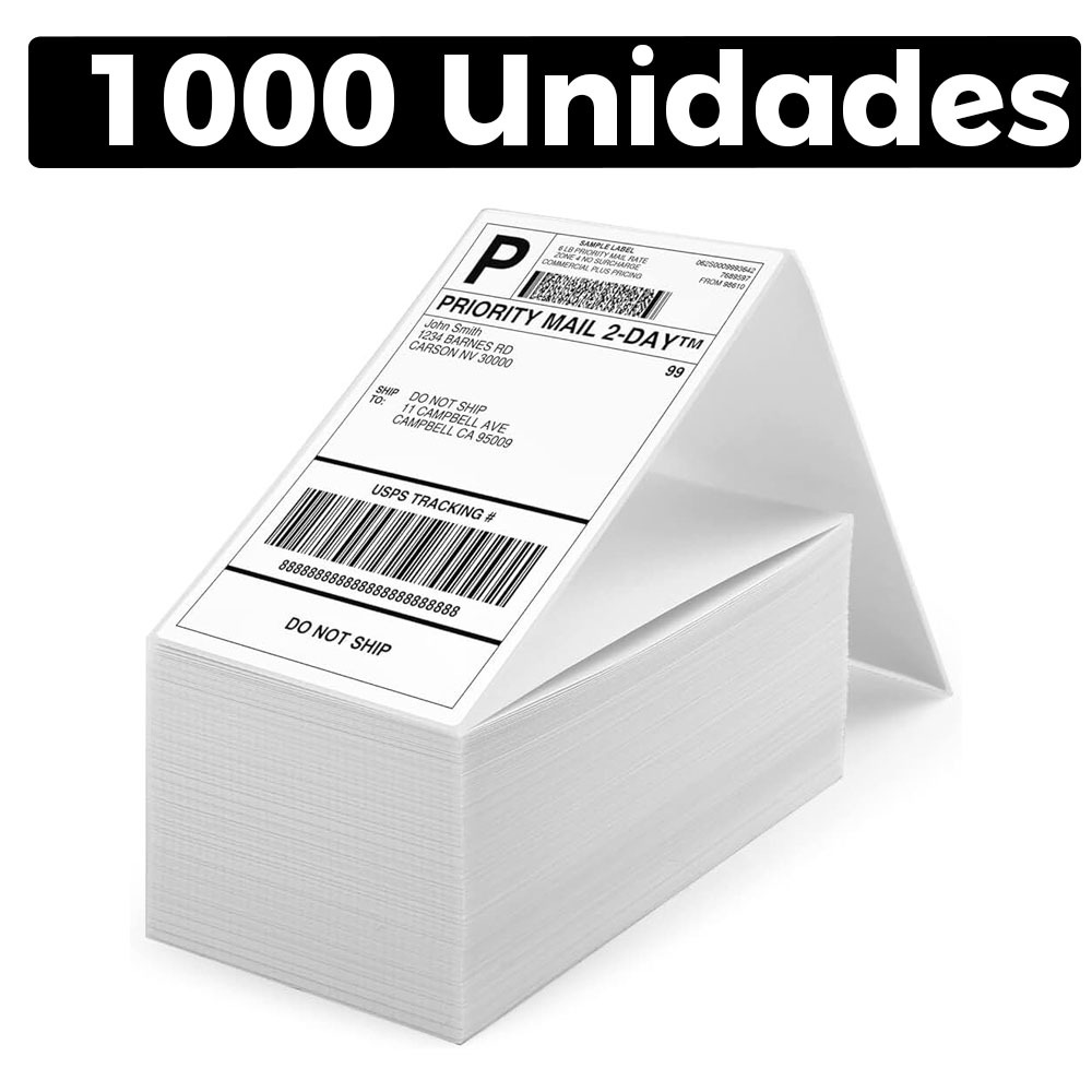 1000 Unidades Etiqueta Térmica 10x15cm Resma E-commerce Serrilha Papel Contínuo