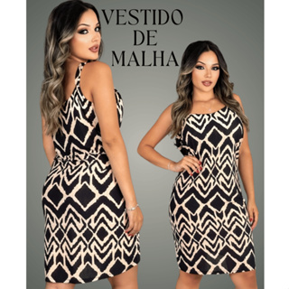 Vestido Feminino de Malha Soltinho Elegante de Alça Modelo Reto em Oferta na Shopee