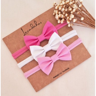 kit com 3 laços de tecido de algodão na faixinha para bebês em Oferta na Shopee