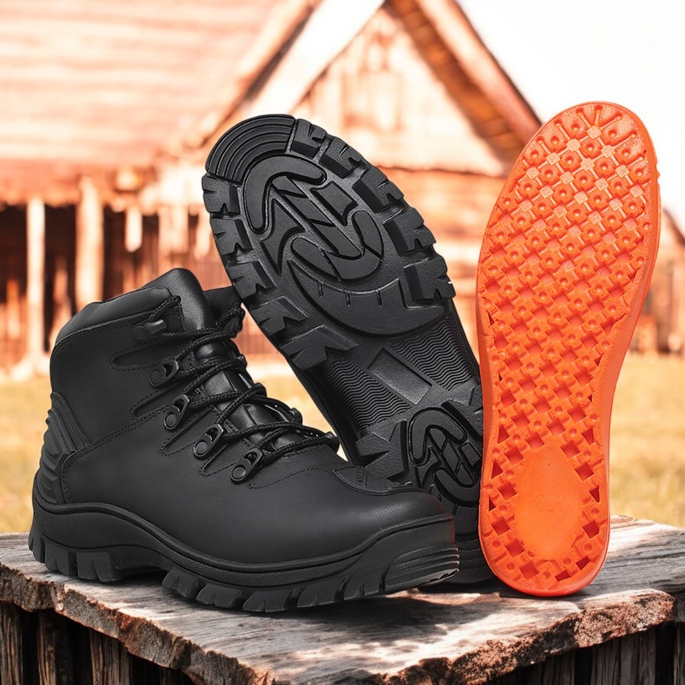 Bota Militar Masculina Coturno Em Couro Legítimo Com Protetor De Marcha Para Segurança Vigilante