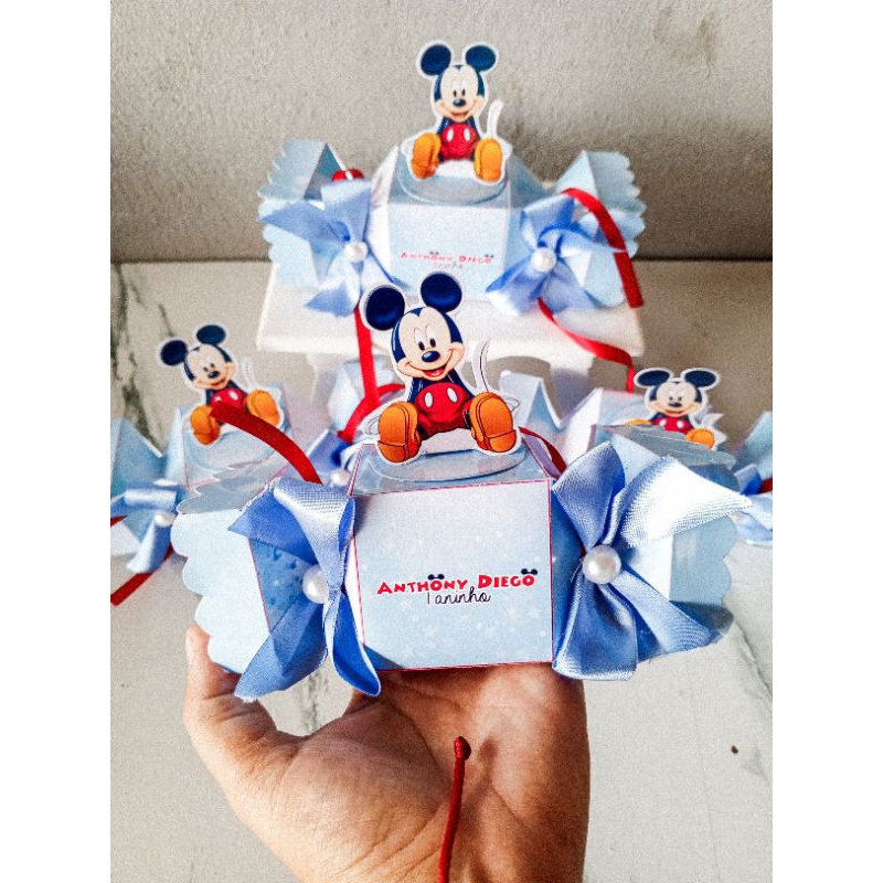 Kit 5/10/15 Caixinhas Bala, Personalizados De Mesa Mickey azul, Lembrancinhas Aniversário.