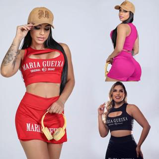 Conjunto Academia Feminino Maria Gueixa Short Com Saia Feminina Moda Fitness Blogueirinha em Oferta na Shopee