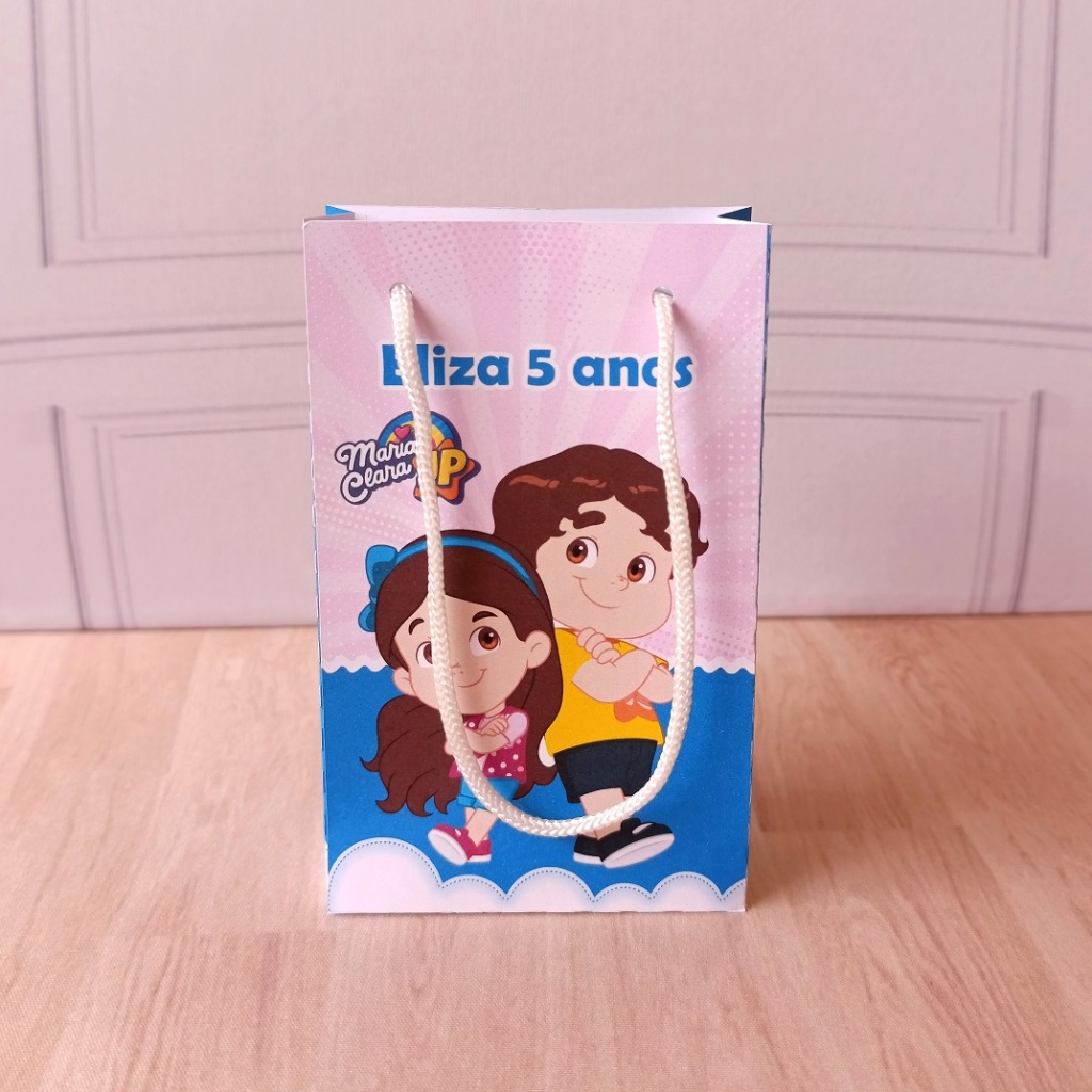 Sacolinha surpresa personalizada com nome idade lembrancinha aniversário Maria Clara e JP