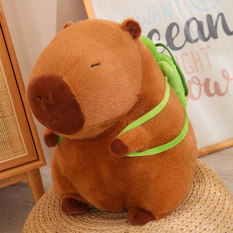 Pelúcia Capivara E Mochila Tartaruga Filó Fofinha Kawaii 25cm Anti Alergico