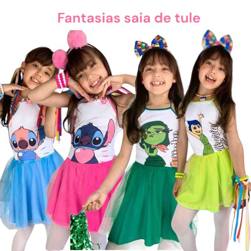 Conjunto Infantil Feminino Fantasias Personagens Body de Helanca e Saia de Helanca com Tule