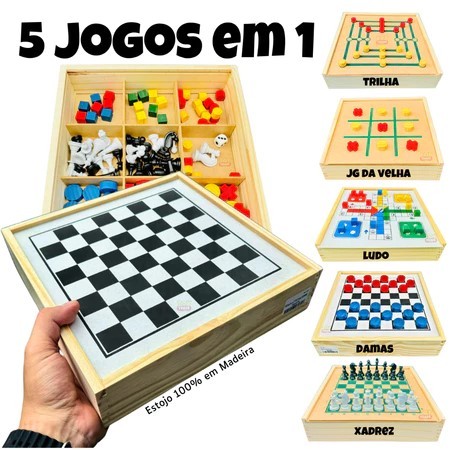 Kit Jogos de Tabuleiro de Mesa 5 em 1 Xadrez, Dama, Ludo, Trilha, Jogo da Velha. o Melhor — R$ 48,77 em Shopee