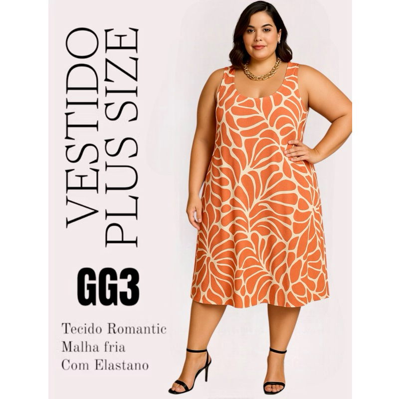 Vestido plus size feminino GG3 malha fria Vestidos soltinho alcinha Verão Confortável