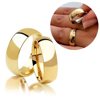 Par De Aliança Abaulada Moeda Antiga Original 6mm Grossa Casamento Noivado Cor Ouro