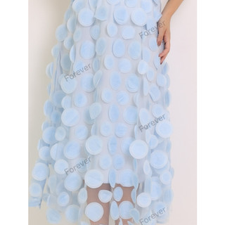 saia midi em tule detalhada em bolas 3D com elastico na cintura 047塑料圆形拼接半身裙