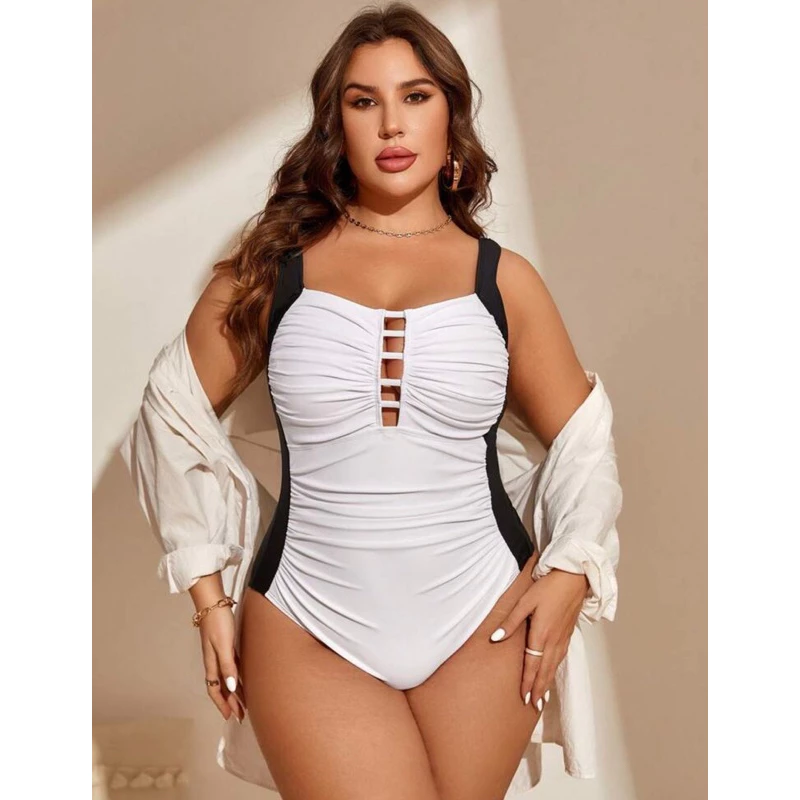 Body maiô Curve Plussize Bloco De Cores Tubo Cut Out Frontal