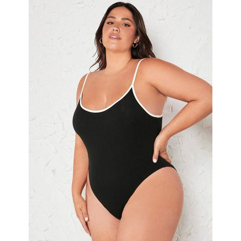 Body maiô Plus Binding De Contraste Bodysuit Cami