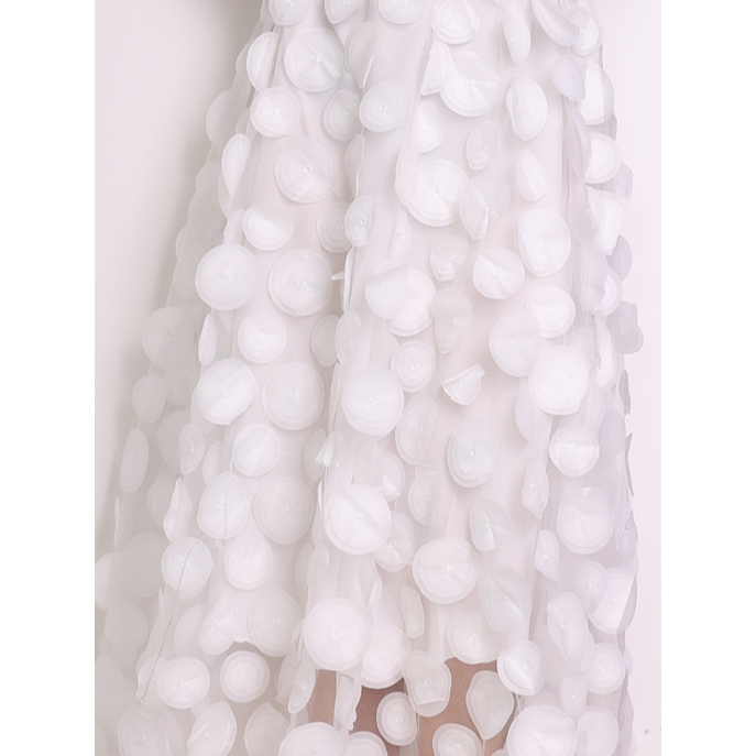 saia midi em tule detalhada em bolas 3D com elastico na cintura 049塑料圆形拼接半身裙