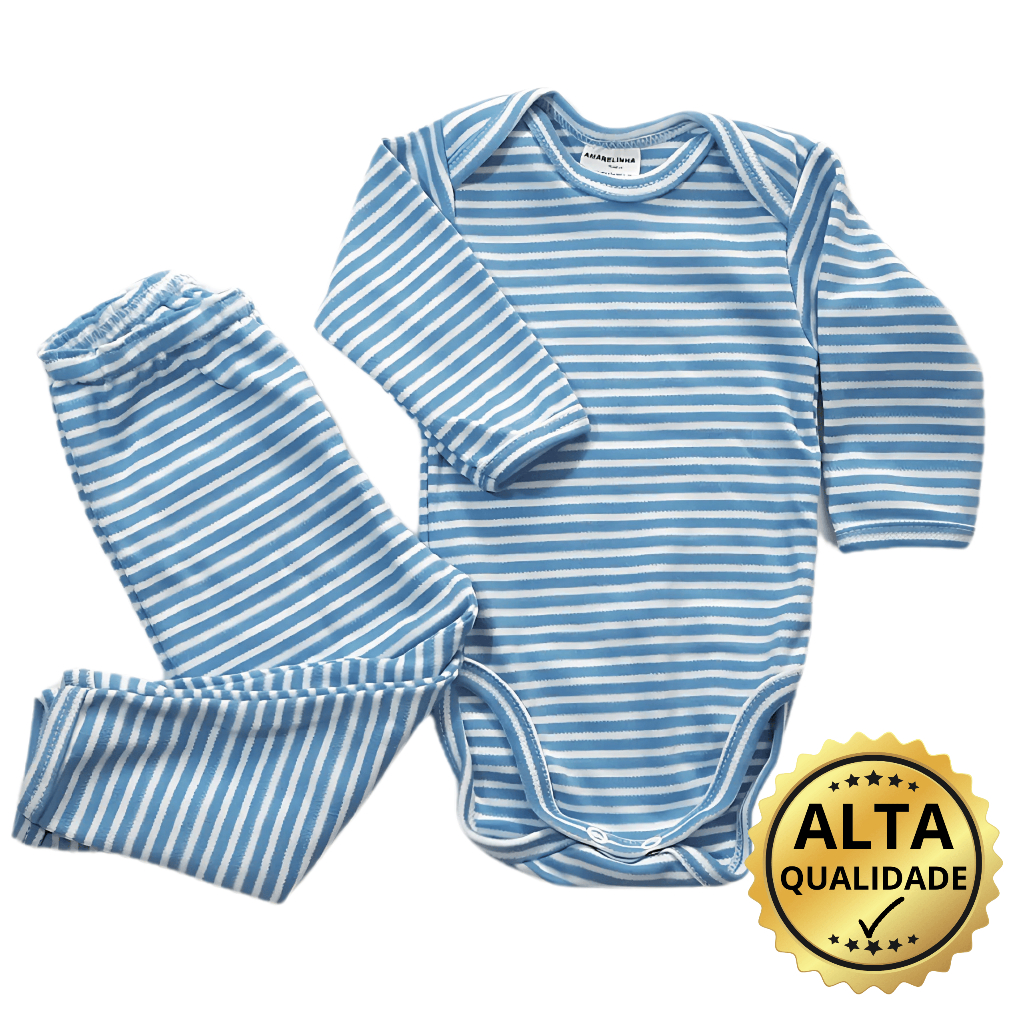 Kit Body Bebe e Calça Mijão Pagão Manga Longa Menino Conjunto 2 peças Malha 100% Algodão