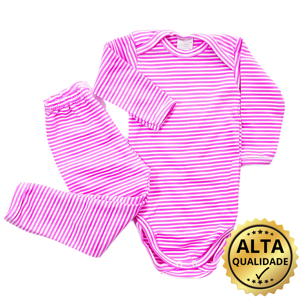 Kit Body Bebe e Calça Mijão Pagão Manga Longa Conjunto 2 peças Menina Malha 100% Algodão