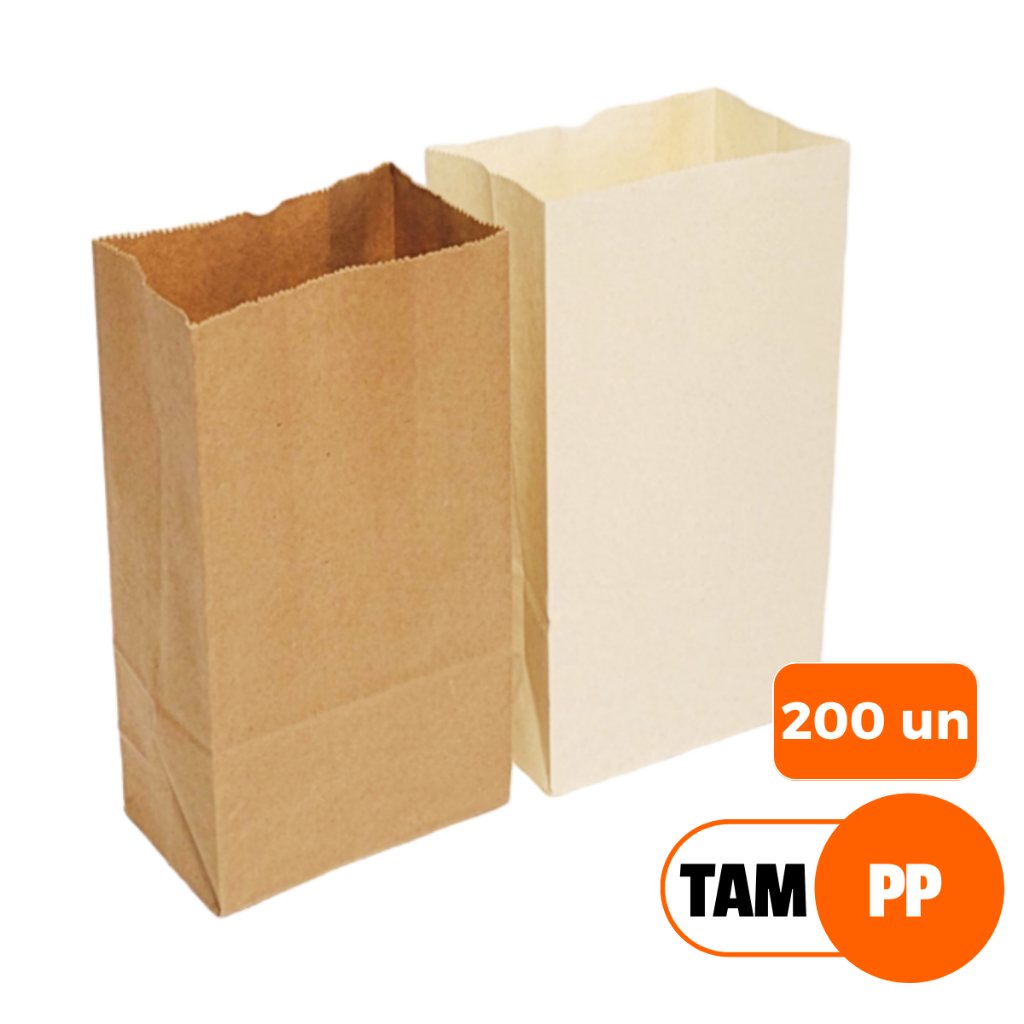 Saco Kraft Delivery Tam PP c/ 200 un (22x12x6,5 cm) Pardo e Off White em Oferta na Shopee