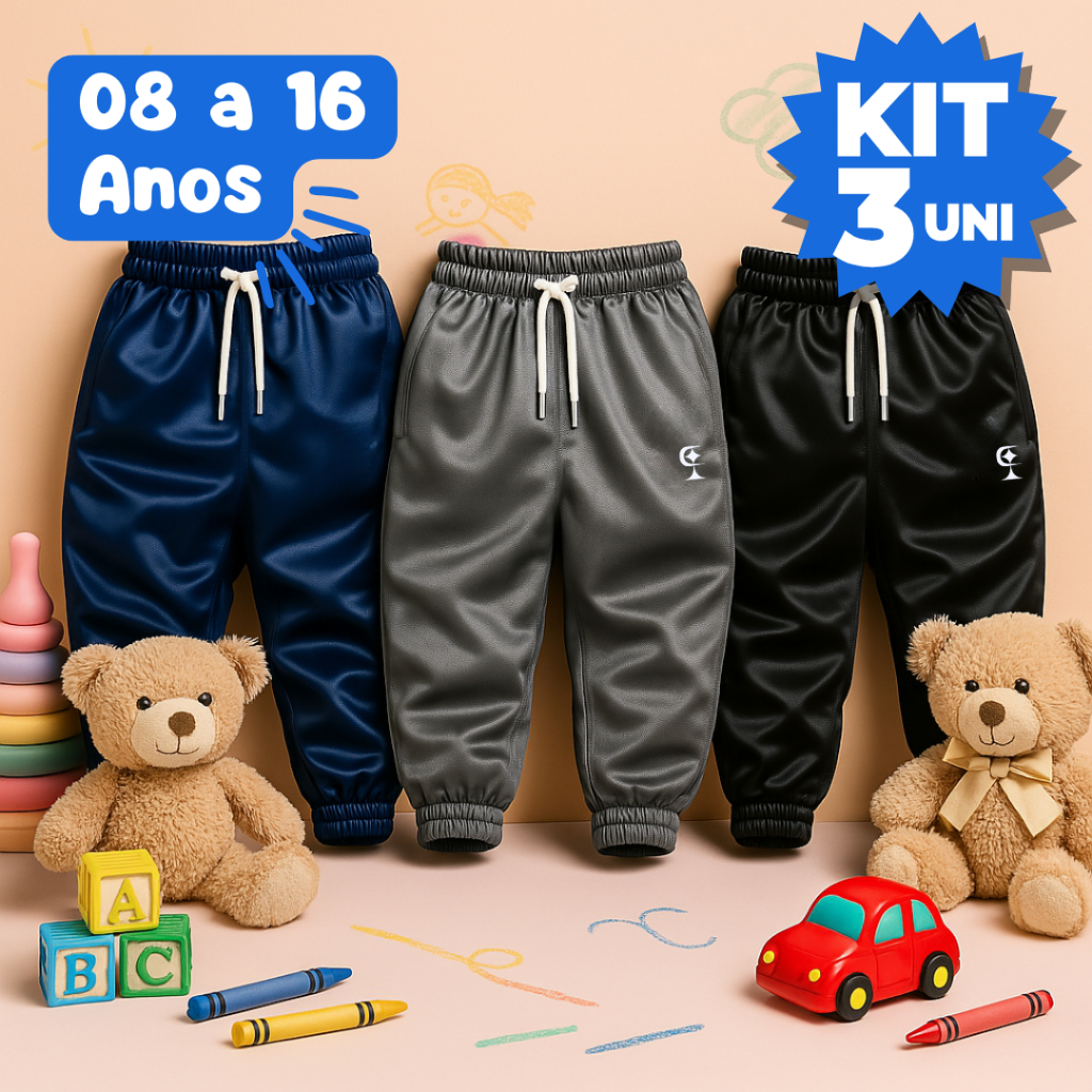Kit 3 Calça Infantil Menino Juvenil Com Bolsos