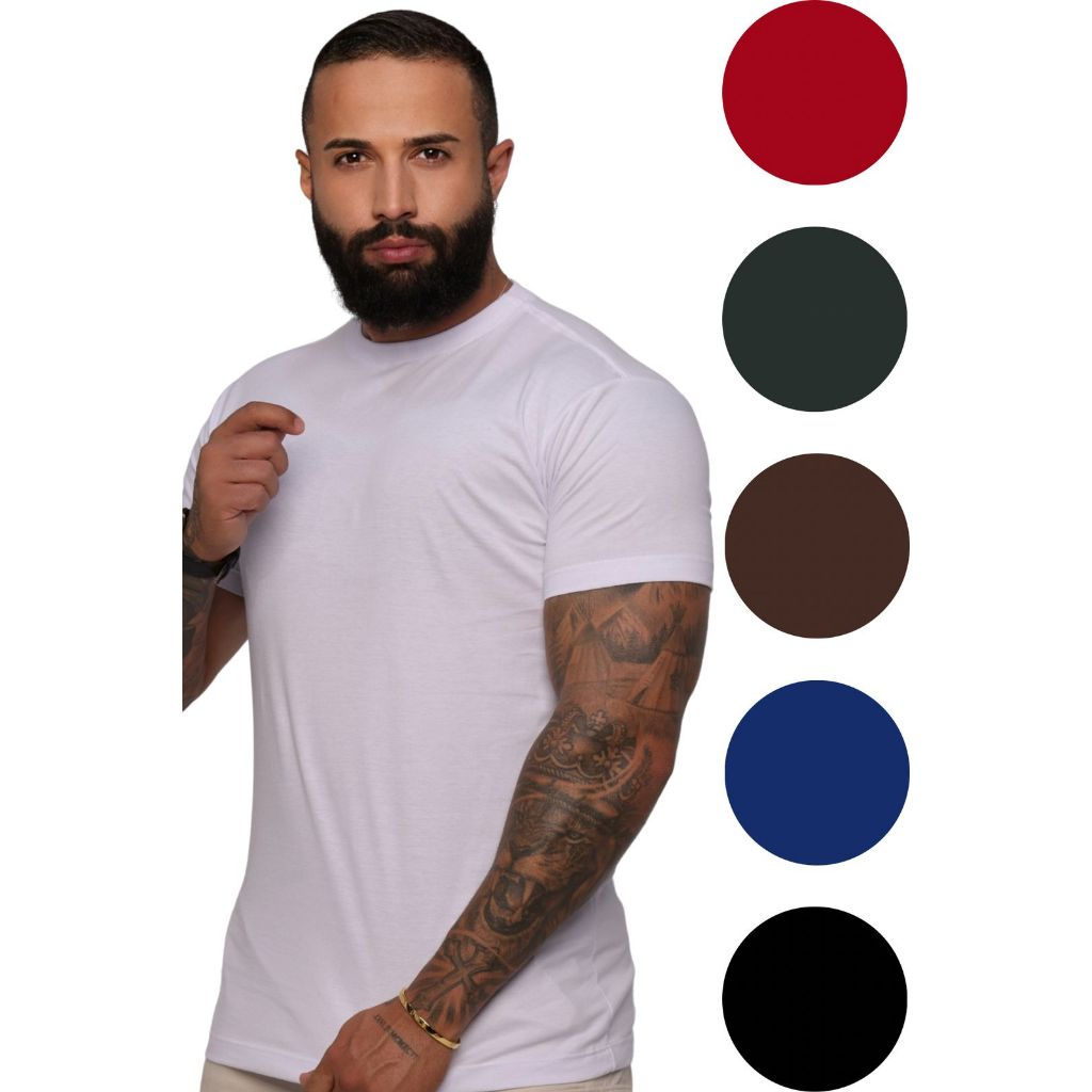Camiseta Masculina Premium Camisa Básica T-Shirt Slim 100% algodão Sustentável Gola O Redonda em Oferta na Shopee