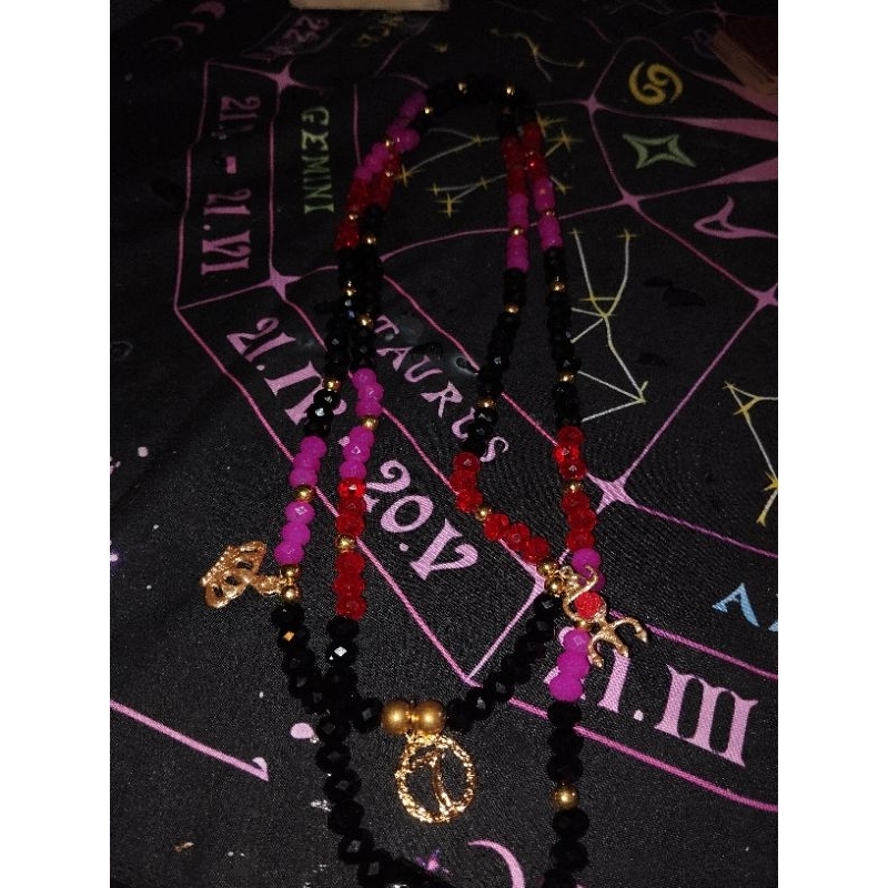 guia pomba gira, Maria Quitéria, umbanda, quimbanda, candomblé, pomba gira menina, vermelho preto rosa e dourado