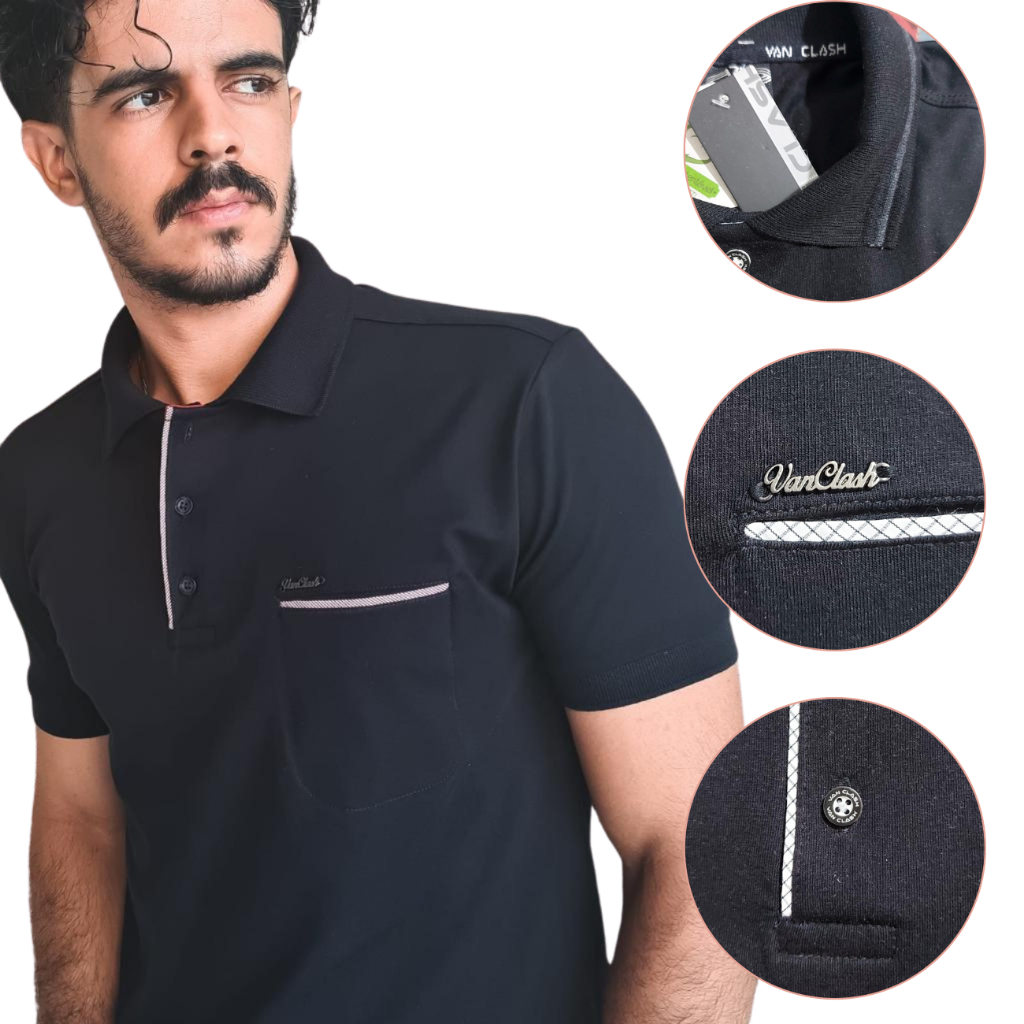Camiseta Masculina Gola Polo Com Bolso Embutido Tecido Premium Manga Curta Casual