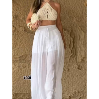 Cortina de dança clássica moderna moda simples saia larga feminina 054白色纯色阔腿裙