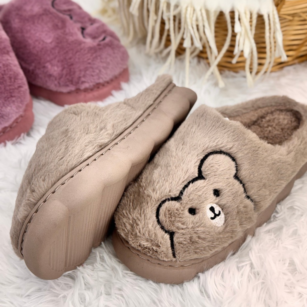 Pantufa de Ursinho Sola em Borracha Colorida Soft Quentinha Inverno Quente Conforto em Seu...