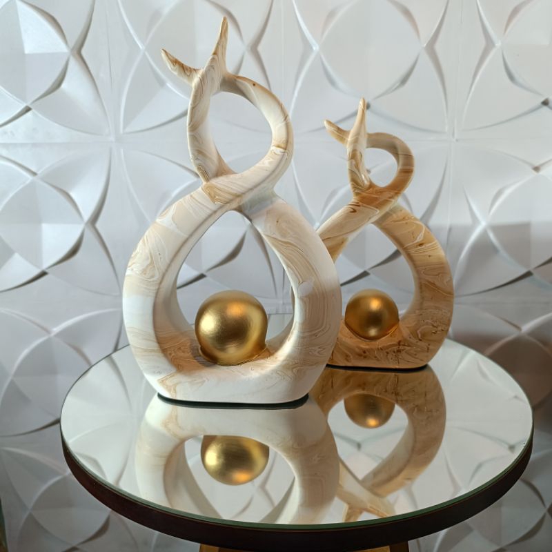 Par de Esculturas de Louças Abstratas Decoração para casa  – Esfera Dourada Bege marmorato Luxo em Oferta na Shopee
