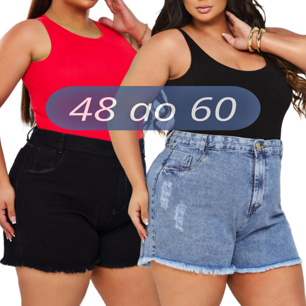 Short Feminino Plus Size Jeans Cintura Alta 100%Algodão Bermuda EmpinaBumbum Confortável