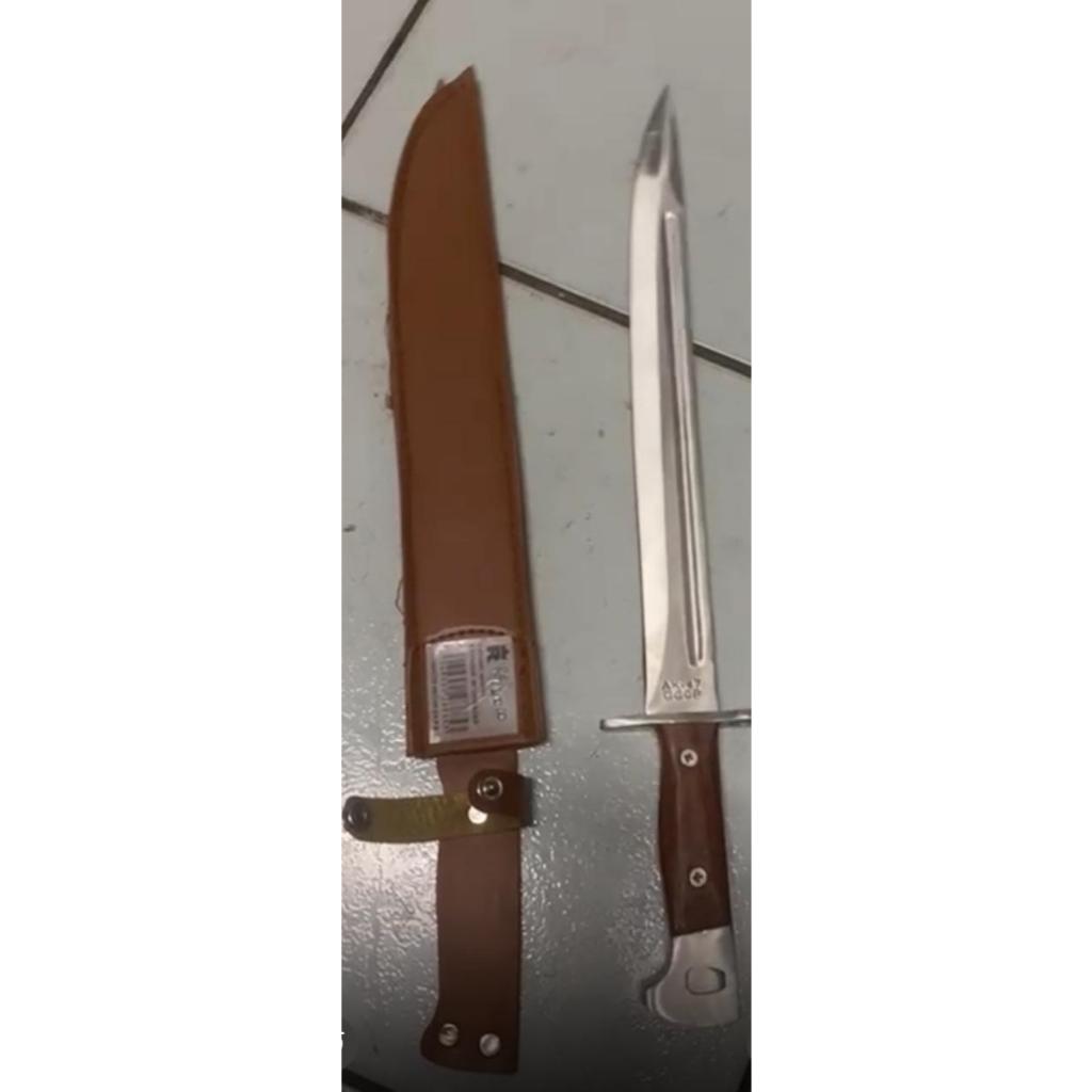 Faca Fulltang Tática Ak47 Baioneta Russa 43 cm Bainha Couro