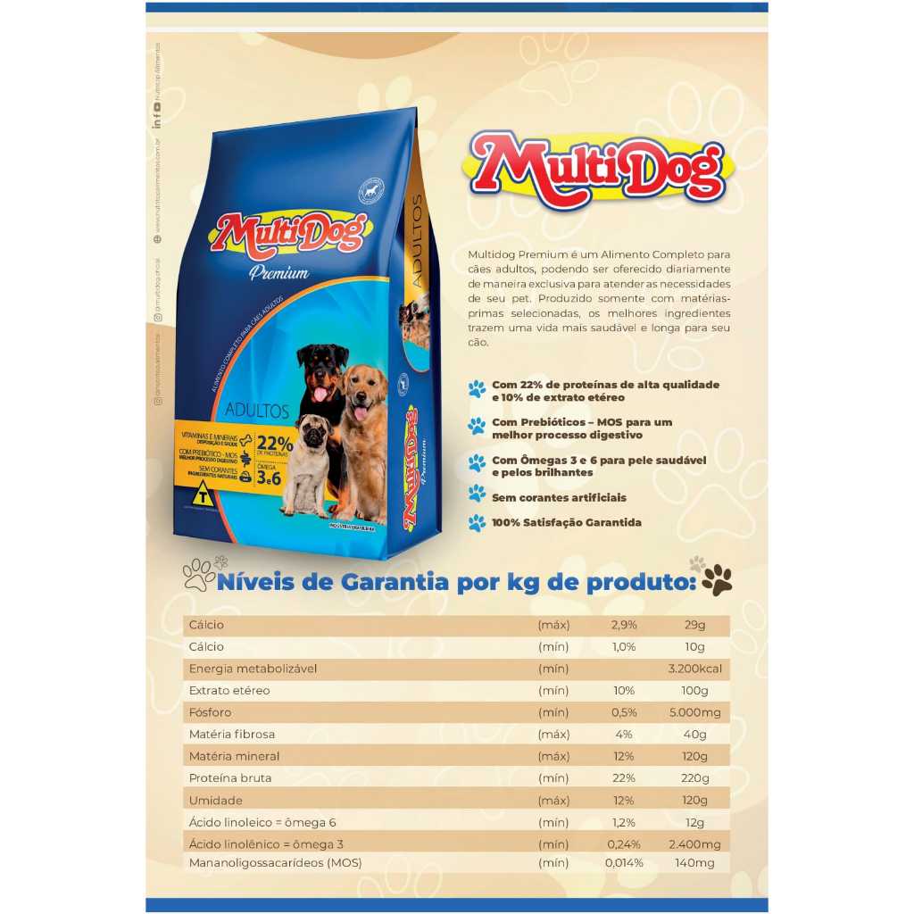 Racao Premium Multidog 22% Proteina Saco 15kg ACIMA DE 2 PACOTES FAÇA 2 PEDIDOS PQ A TRANSPORTADORAA