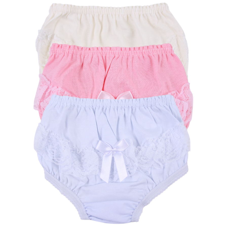 Kit 3 Calcinhas Algodão para Bebê Infantil com Renda Bunda Rica Tapa Fralda Brando em Oferta na Shopee