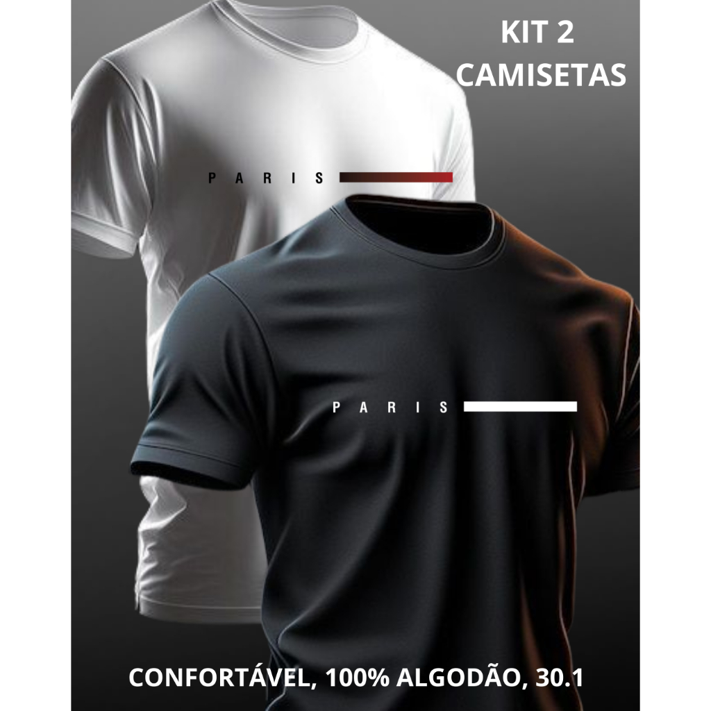 kit duas Camisetas masculina de algodão camisa casual estampada gola redonda manga curta lançamento-envio imediato