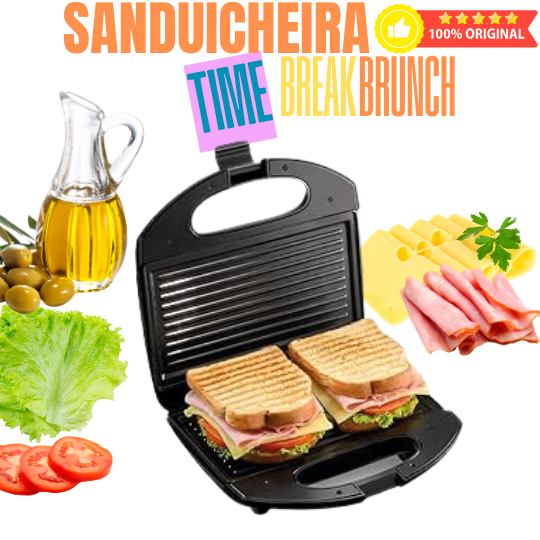 SANDUICHEIRA E GRILL BREAK BRUNCH, GRELHAS DUPLAS ONDULADAS ANTIADERENTES DE 800W DE POTÊNCIA 127V.