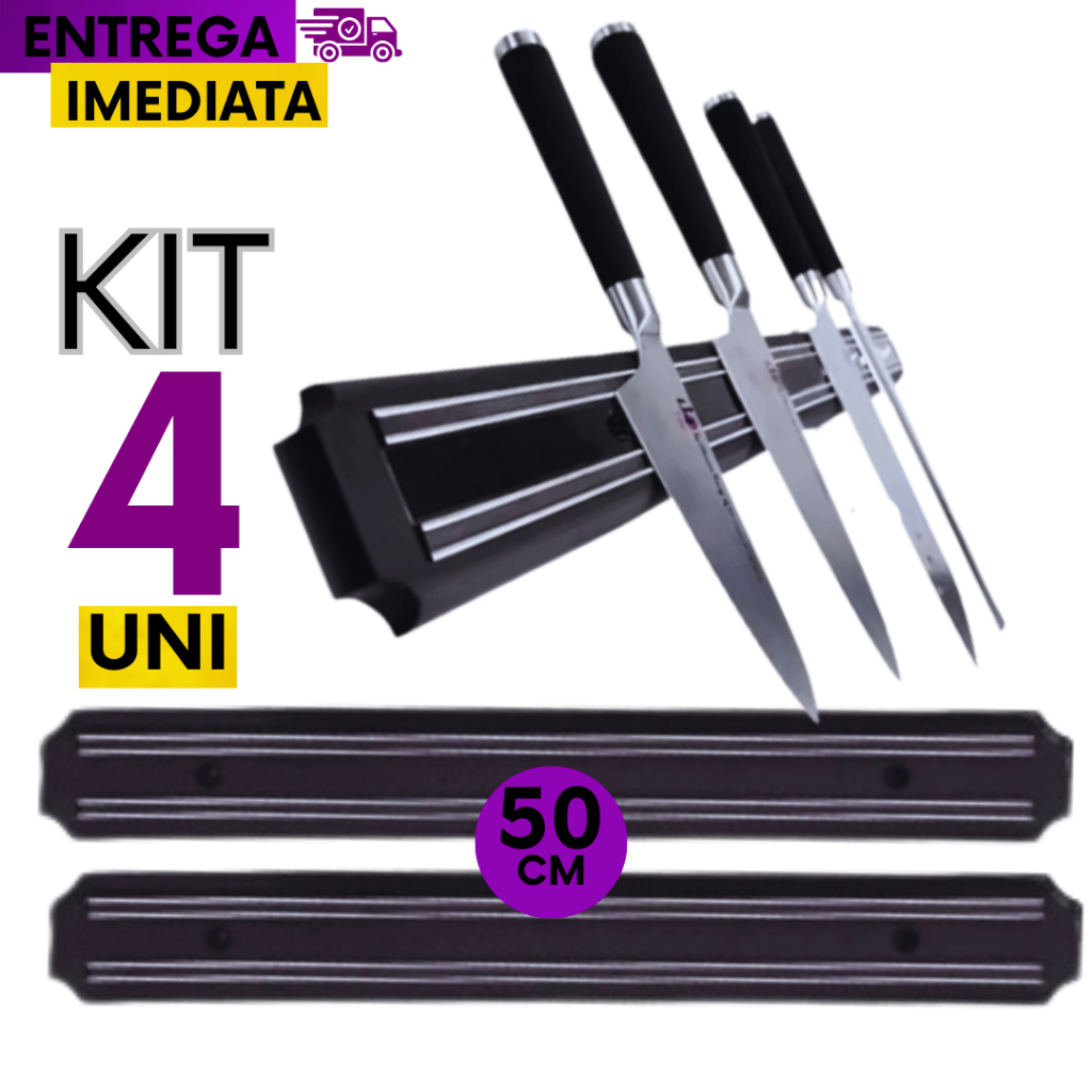 Jogo 04 Barra Magnética De Parede 50Cm Faca Utensílios Organizador Ferramenta Porta Facas Imã Faqueiro Suporte Casa