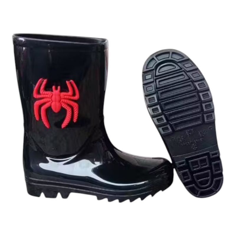 Galocha Bota de Chuva Menino Aranha Cano Alto 17cm Confortável Infantil Estiloso Juvenil Leve Impermeável