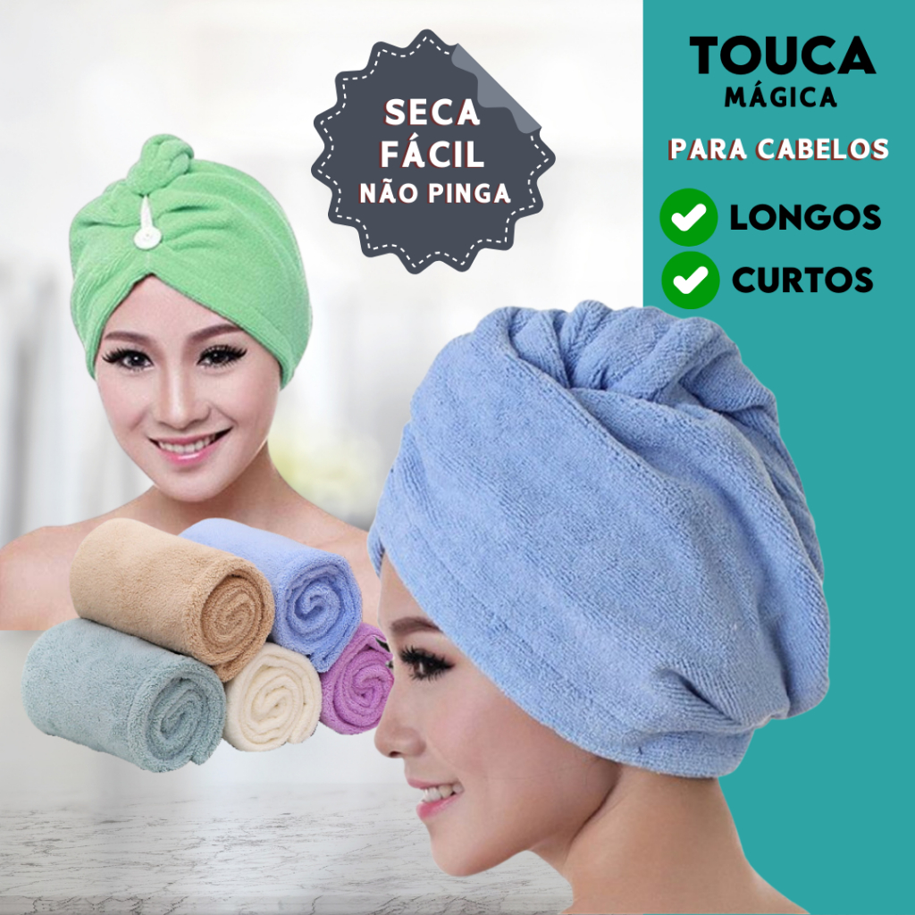 Toalha Mágica de Microfibra para Cabelos - Secagem Rápida e Antigotejamento - MN em Oferta na Shopee