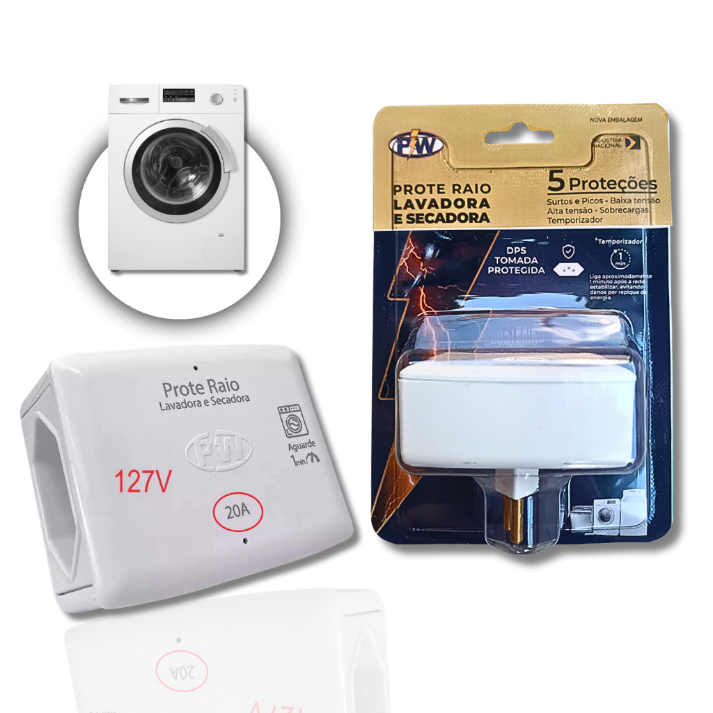 Protetor Contra Raios Quedas Surtos E Descargas Elétricas Lavadora e Secadora 20a 127V