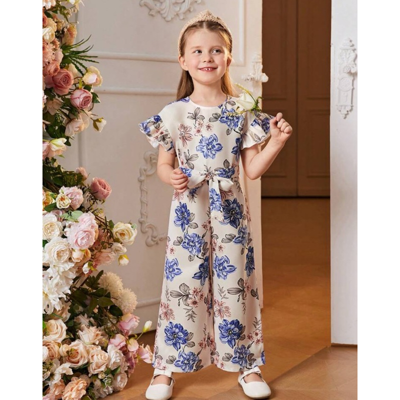 Macacão longo c/ cinto floral infantil