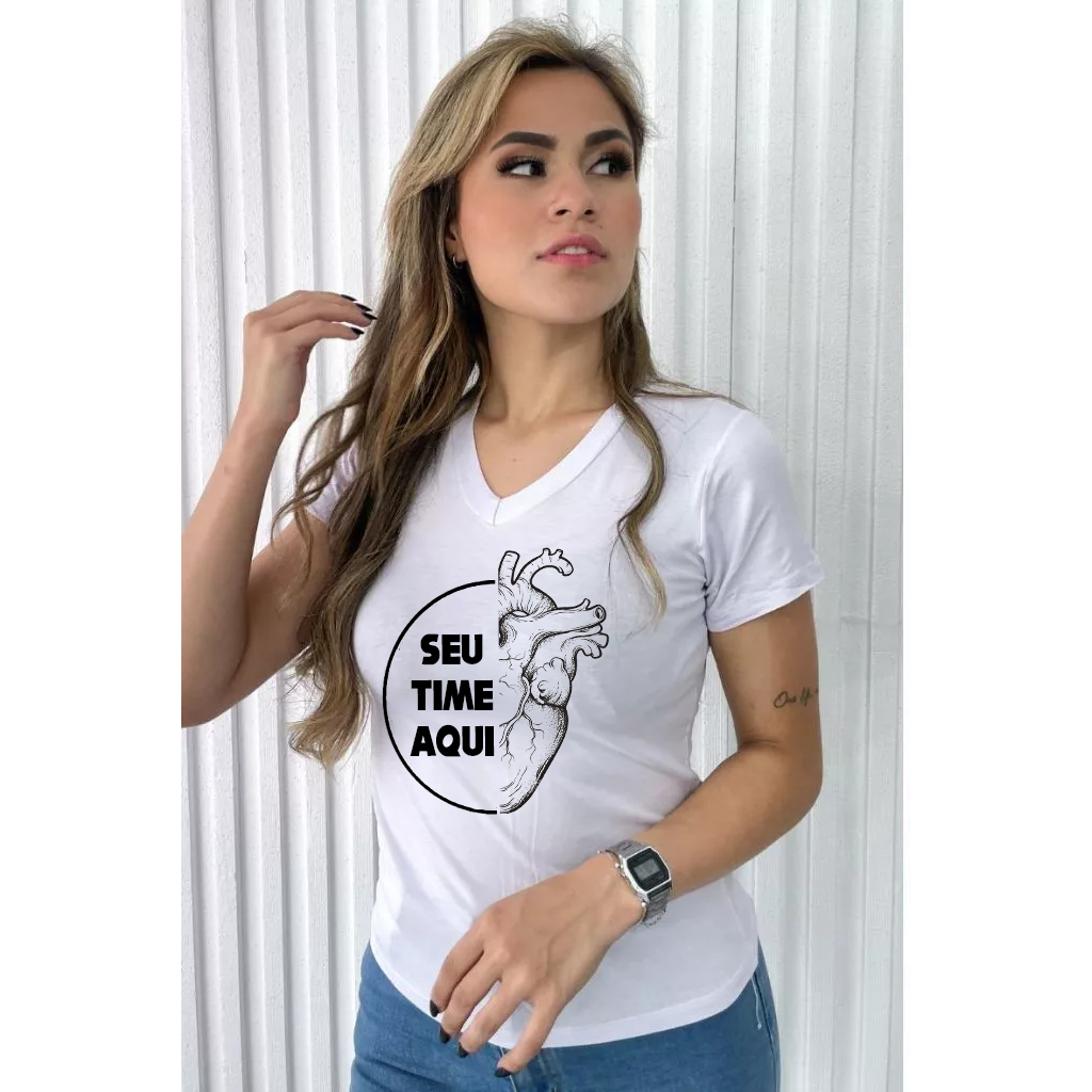 Baby Look t shirt Gola V Metade Time Metade Coração Qualquer Time  Adulto !!