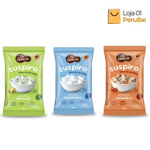 KIT 3 - Suspiro Proteico Tradicional, Caramelo e Pistache com Whey Protein - La Ganexa