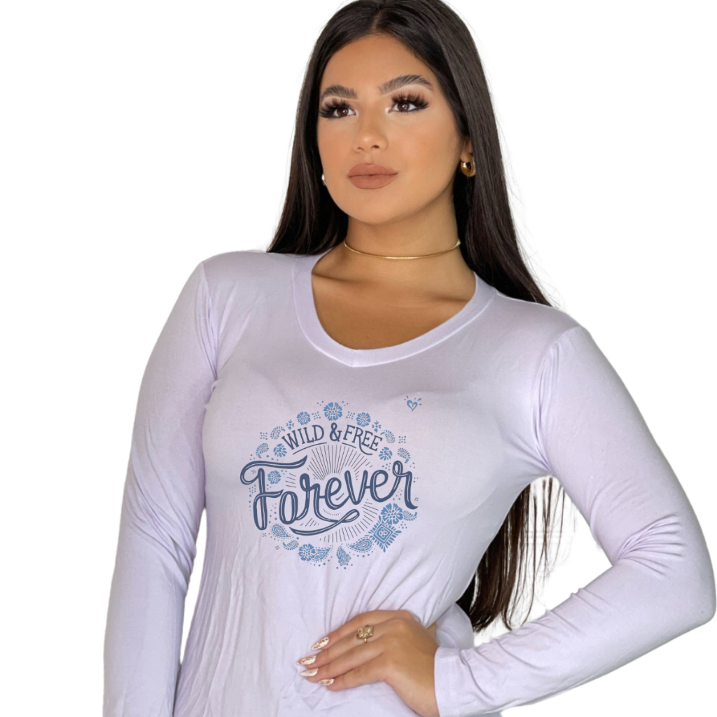 Blusa de Frio Feminina Estampada Forever Gola V Manga Longa Casual, Inverno