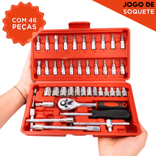 Kit de Ferramentas 46 Peças com Catraca Soquete – Maleta Portátil – Ideal para Reparos Domésticos MN