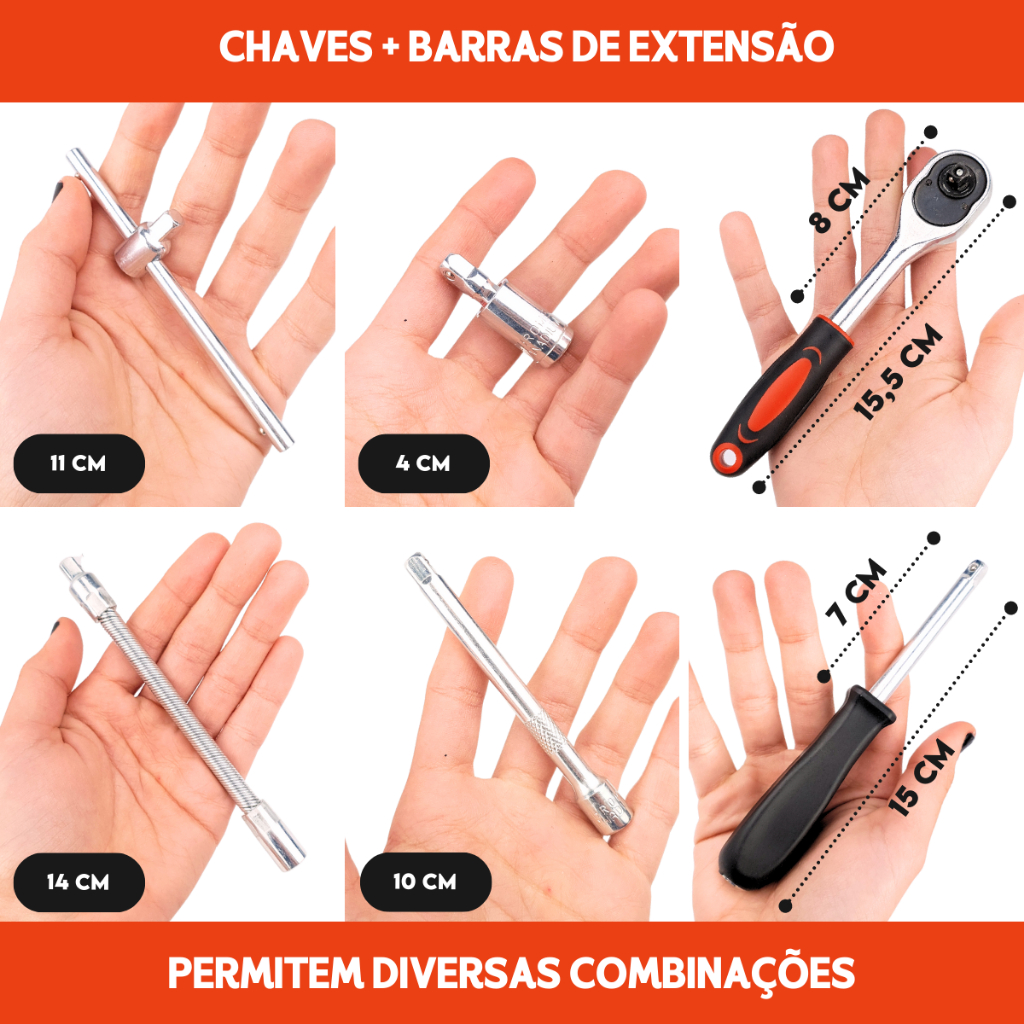 Detalhes do Kit de Ferramentas 46 Peças com Catraca Soquete – Maleta Portátil – Ideal para Reparos Domésticos MN