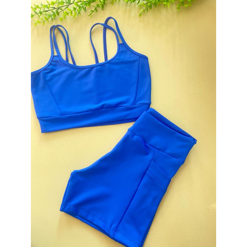 Conjunto Fitness Poliamida Zero Transparência Top entrada para bojo + Short com Bolsos Laterais
