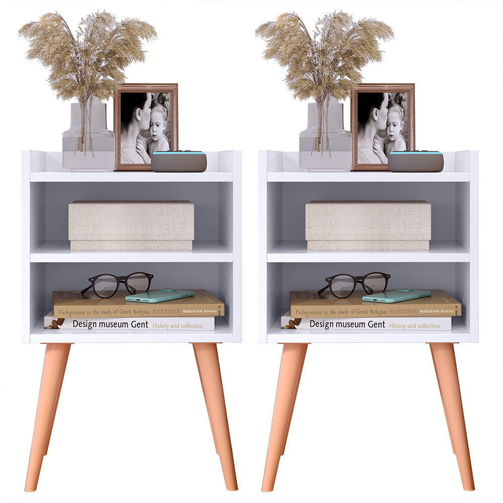 Kit 2 Mesa De Cabeceira Retrô Mesa Decorativa Quarto Nicoli - BRANCO