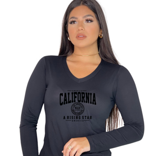 Blusa de Frio Feminina Estampada California Gola V Manga Longa Casual, Inverno em Oferta na Shopee