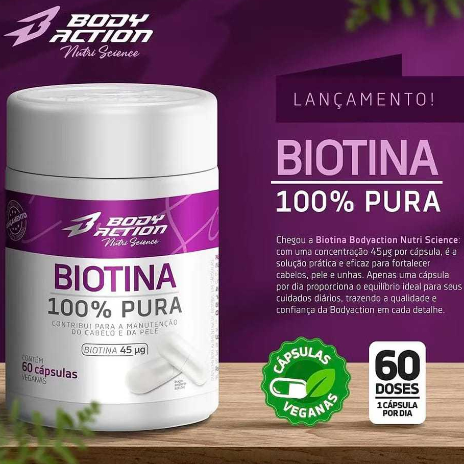 Biotina 100% Pura 60 cápsulas NutriScience - Bodyaction em Oferta na Shopee
