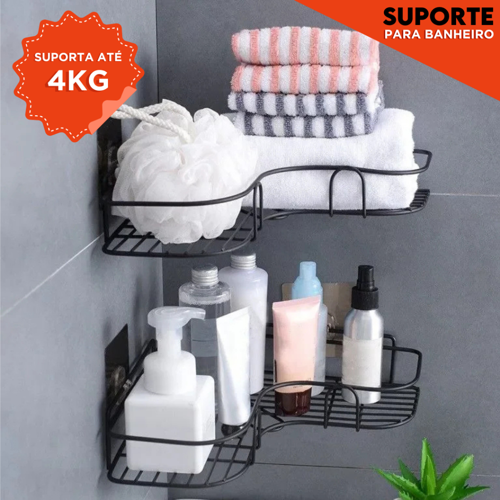 Suporte Com Adesivo de Canto Para Banheiro Antiferrugem Sem Furar Organize Sabonetes e Shampoos - SH