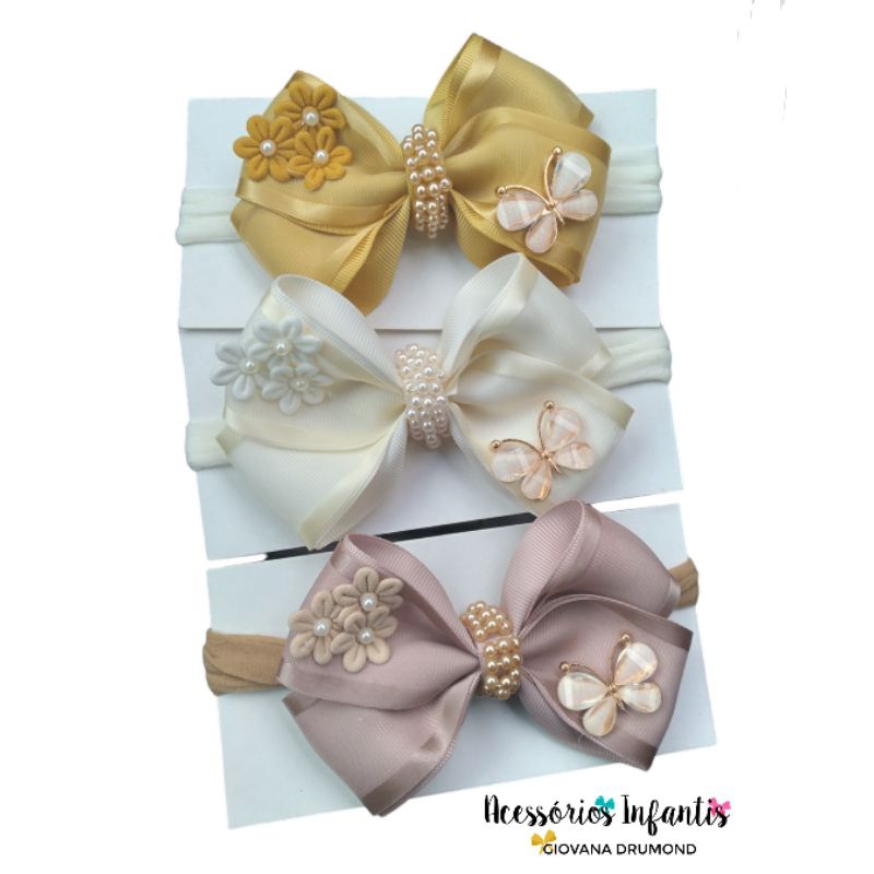 Faixa luxo bebê, tiara bebê festa, tiara bebê luxo, faixinha bebê borboleta, tiara laço bebê